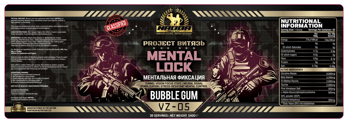 NABBA North West Pre Workout and Hydration -Project BNTR3b - Mental Lock - Bubblegum