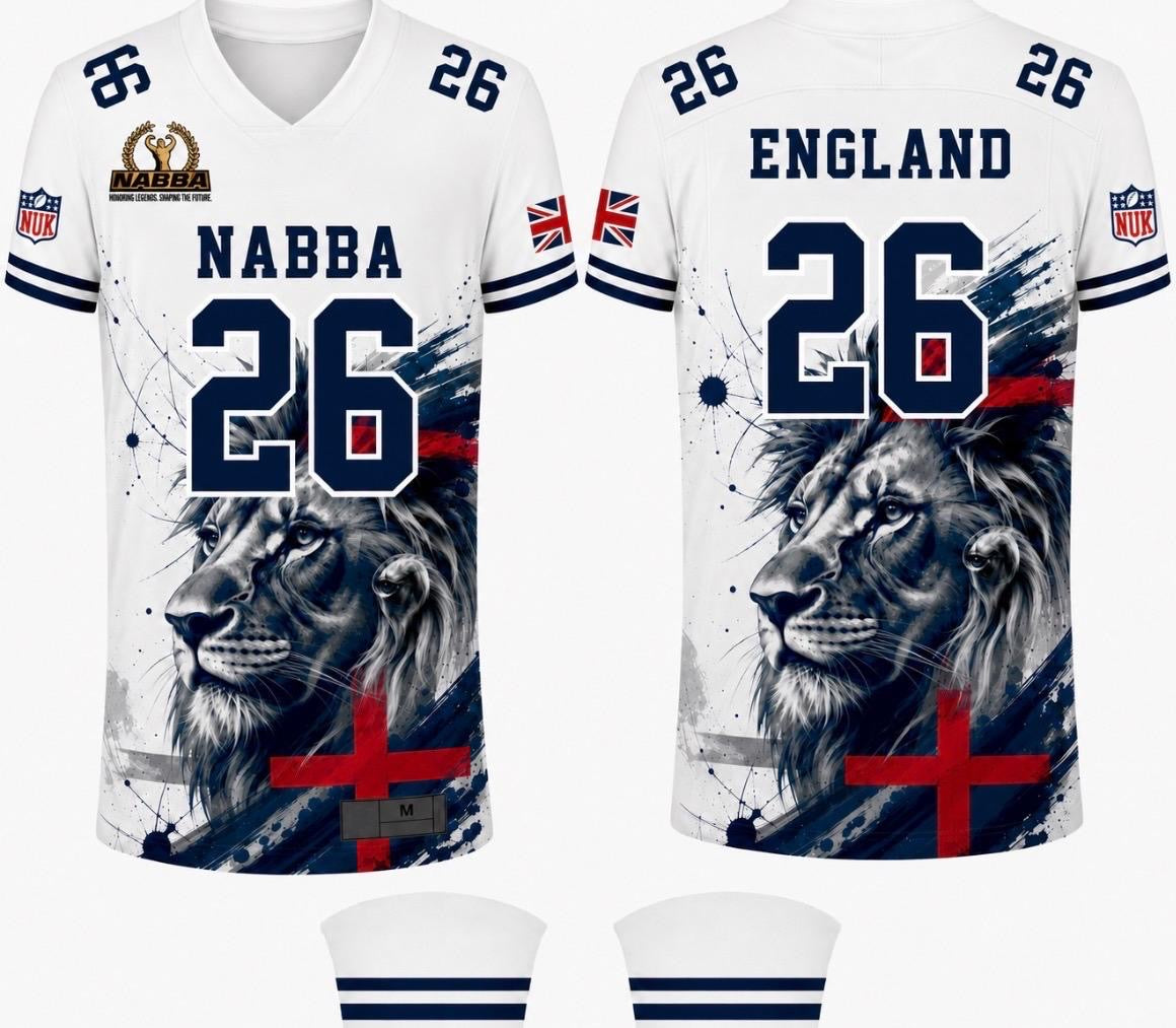 NABBA England NFL-Style T-Shirt – 2026 Rebrand Edition